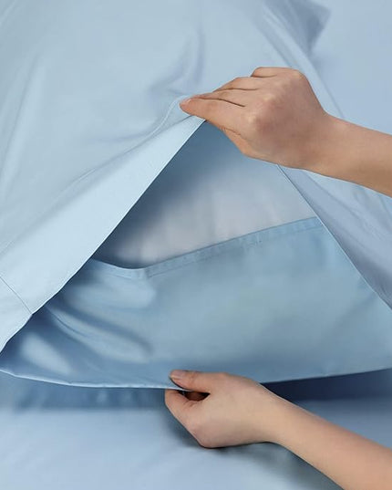 Bedsure Queen Sheets, Rayon Derived from Bamboo, Queen Cooling Sheet Set, Deep Pocket Up to 16", Breathable & Soft Bed Sheets, Hotel Luxury Silky Bedding Sheets & Pillowcases, Teal Blue - LeafyLoom