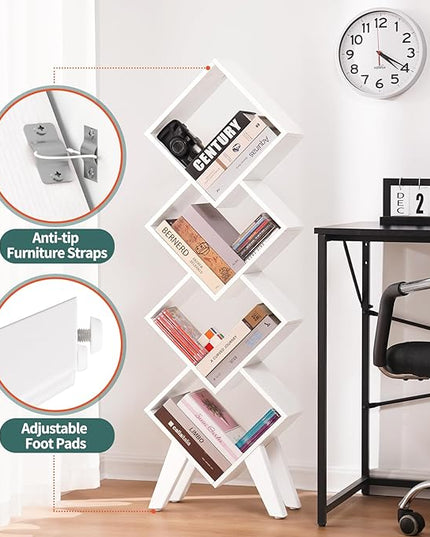 Yoobure White Bookshelf, Wood Small Bookcase 4-Tier Book Shelf, Tall Bookcases Book Organizer, Modern Bookshelves Floor Standing for CDs/Books in Small Spaces, Living Room, Home Office, Bedroom - LeafyLoom