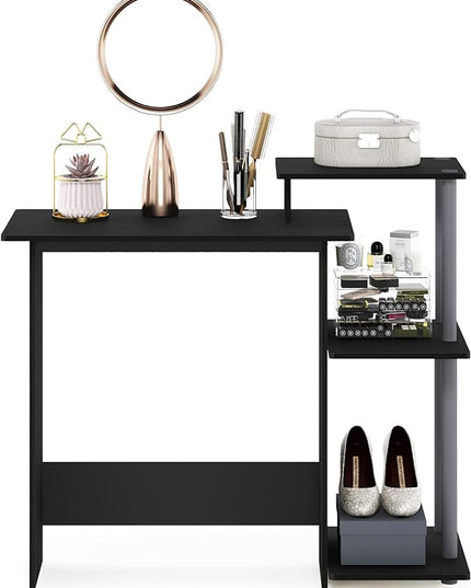 Furinno Efficient Home Laptop Notebook Computer Desk with Square Shelves, Black/Grey - LeafyLoom