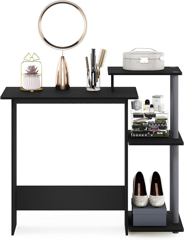 Furinno Efficient Home Laptop Notebook Computer Desk with Square Shelves, Solid Black/Grey - LeafyLoom