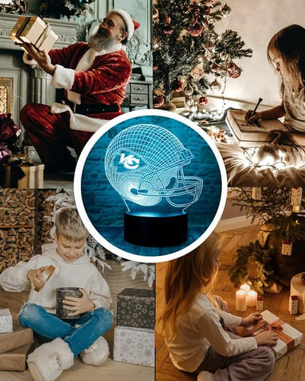 chenshiyan Cartoon Chiefs Football Helmet 3D Optical Illusion LED Bedroom Decor Sleep Table Lamp with Remote 7 Colors Night Light Birthday Xmas Gifts for Kids Boy Girl KC Men Women 2 - LeafyLoom