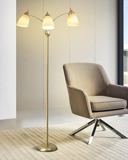 DINGLILIGHTING Floor Lamp Gold for Room: 3-Light Adjustable Flexible Gooseneck Tree Standing Lamp for Bedroom Study Room Office - Modern Multi Head Reading Floor Lights - LeafyLoom