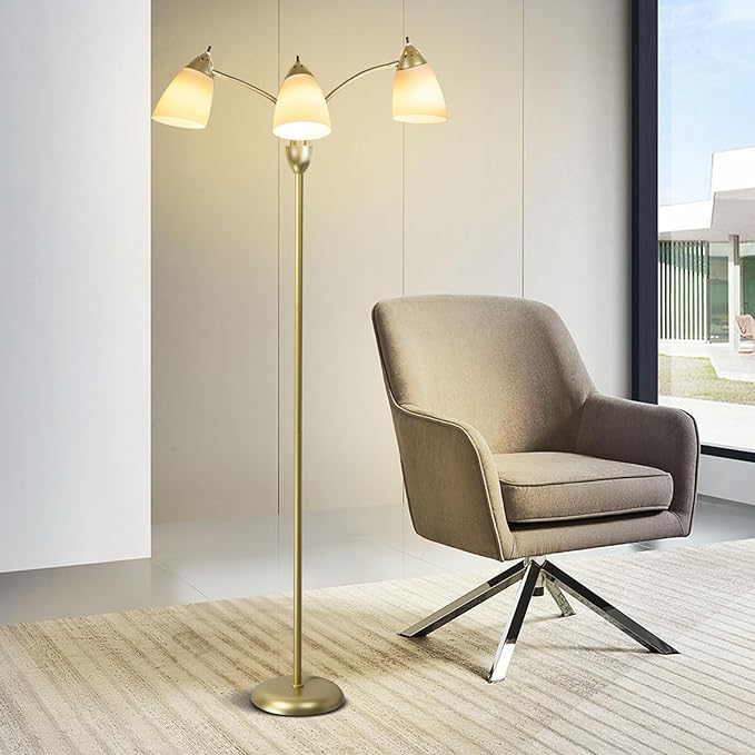 DINGLILIGHTING Floor Lamp Gold for Room: 3-Light Adjustable Flexible Gooseneck Tree Standing Lamp for Bedroom Study Room Office - Modern Multi Head Reading Floor Lights - LeafyLoom