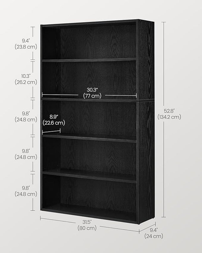 VASAGLE Bookshelf, 31.5 Inches Wide, 5-Tier Open Bookcase with Adjustable Storage Shelves, Floor Standing Unit, Ebony Black ULBC175T56 - LeafyLoom