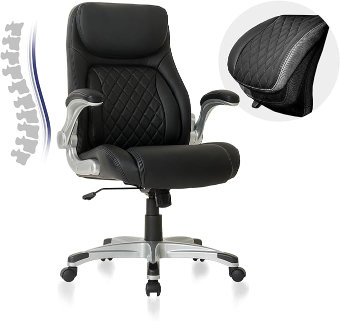 Nouhaus Ergonomic Office Chair Premium Microfiber Leather Adjustable Lumbar Support, Home Desk Gaming Chairs Executive Computer Chair with Adjustable Armrests (Posture,Black) - LeafyLoom