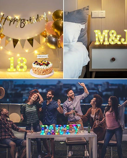 Colorful Letter LED Lights, 16 Colors Changing LED Marquee Letter Lights, Dimmable Night Lights for Wedding, Birthday, Holiday, Party, Bar, Christmas Decoration, Decor Multicolor T - LeafyLoom