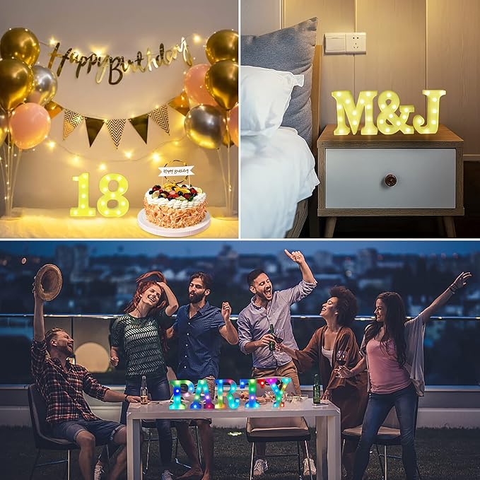Colorful Letter LED Lights, 16 Colors Changing LED Marquee Letter Lights, Dimmable Night Lights for Wedding, Birthday, Holiday, Party, Bar, Christmas Decoration, Decor Multicolor T - LeafyLoom
