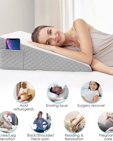Forias 7.5" Wedge Pillow for Sleeping Bed Wedge Pillow for After Surgery Triangle Elevated Pillow Wedge for Acid Reflux Gerd Snoring Back Pain, Air Layer Removable Machine Wash Cover | Memory Foam Top - LeafyLoom