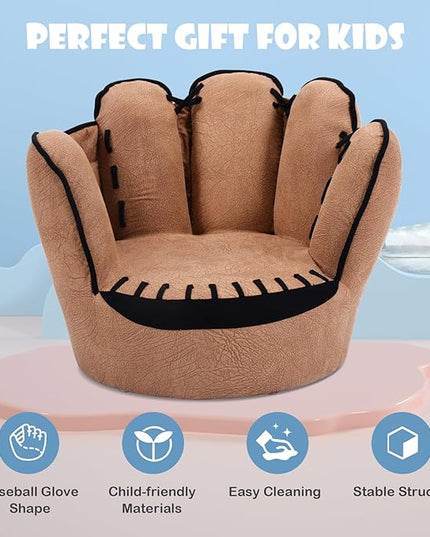 Fireflowery Kid Baseball Chair, Toddler Chair with Baseball Glove Design, Baseball Bean Bag Chair for Playroom, Gift for 3-5 Years Boys and Girls, 23.5” x 19.5” x 17.5 - LeafyLoom