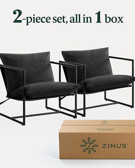 ZINUS Aidan Sling Accent Chair, Pack of 2, Metal Framed Armchair with Shredded Foam Cushioning, Black - LeafyLoom