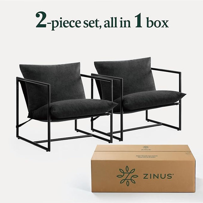 ZINUS Aidan Sling Accent Chair, Pack of 2, Metal Framed Armchair with Shredded Foam Cushioning, Black - LeafyLoom