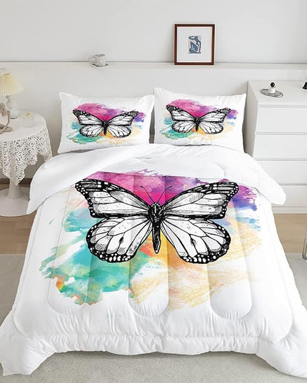 CVHOUSE Butterfly Bedding Set,Butterfly Comforter Full,Butterfly Comforter Set for Girls Kids Teens,Butterflies Quilt Set with 1 Comforter and 2 Pillow Cases- 3 Piece - LeafyLoom