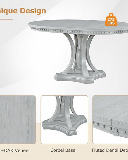 NicBex Small Dining Table Set for 4 Kitchen Table Set Retro 5-Piece Dining Set Extendable Round Table and 4 Chairs for Kitchen, Dining Room, Space-Saving, Antique Gray - LeafyLoom