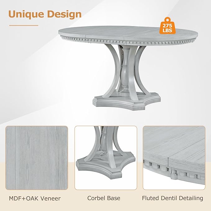 NicBex Small Dining Table Set for 4 Kitchen Table Set Retro 5-Piece Dining Set Extendable Round Table and 4 Chairs for Kitchen, Dining Room, Space-Saving, Antique Gray - LeafyLoom