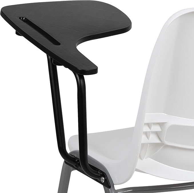 Flash Furniture HERCULES 5 Pack White Ergonomic Shell Chair with Left Handed Flip-Up Tablet Arm - LeafyLoom