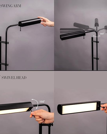 O'Bright Cedric Adjustable Pharmacy Floor Lamp - Industrial Design for Reading, Crafting, Work - 10W LED, Height 45-61 inches - Ideal for Living Room, Bedside, Office - Black - LeafyLoom
