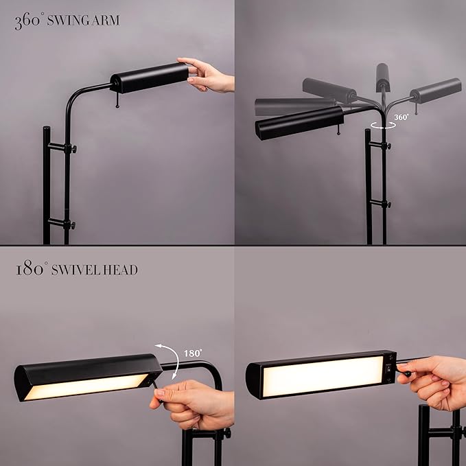 O'Bright Cedric Adjustable Pharmacy Floor Lamp - Industrial Design for Reading, Crafting, Work - 10W LED, Height 45-61 inches - Ideal for Living Room, Bedside, Office - Black - LeafyLoom