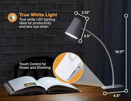 Bostitch Office Adjustable LED Clamp Light, Compact Design, Flexible Neck, Flicker Free, Suction Cups for Stable Installation, White (LED2103) - LeafyLoom