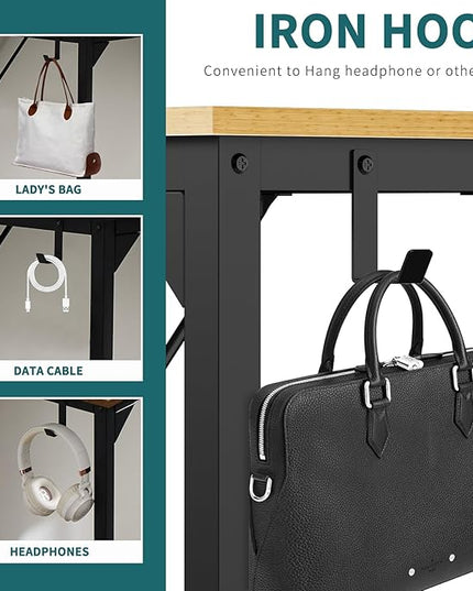 SMUG Computer Desk 32 Inch Home Office Writing Wood Storage Bag & Headphone Hook Small Spaces Simple Bedroom Work Study Kids Table, Natural - LeafyLoom