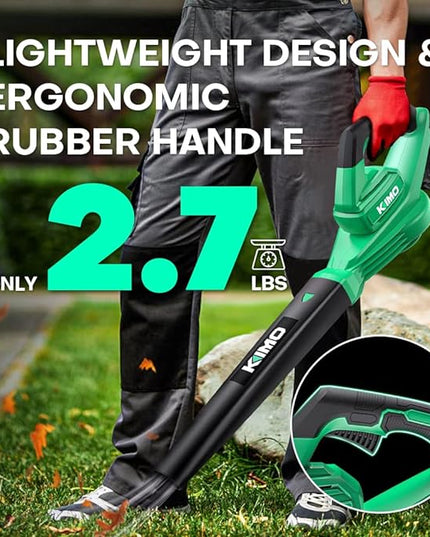 KIMO Cordless Leaf Blower - 200 CFM 170 MPH Battery-Operated Blower for Blowing Leaves, Snow Debris and Dust, 20V Electric Leaf Blower with 4.0Ah Battery and Charger for Yard| Patio| House |Jobsite - LeafyLoom