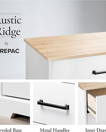 Prepac Three Drawer Nightstand, 16.25" D x 27.5" W x 26.75" H, White & Oak - LeafyLoom