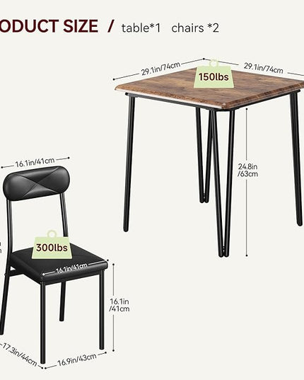 Dining Table for 2, Small Square kitchen Dinner Table Set for 2,Space Saving Wood Modern Dinette With Upholstered,Dining Room Furniture for Breakfast Nook, Apartment,Home Office Small Space,3 Piece - LeafyLoom