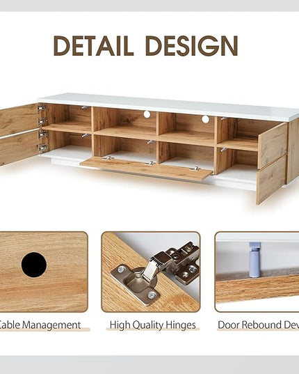 Modern Stand 80'', Media Console with Multi-Functional Storage, Entertainment Center with Door Rebound Device, TV Cabinet Table for Living Room, Bedroom, Natural+White - LeafyLoom