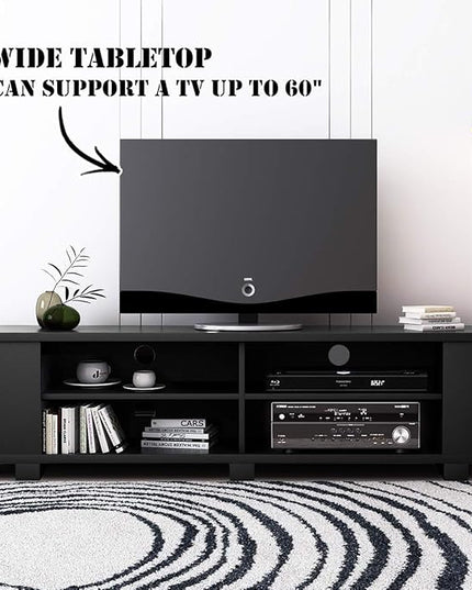 Wood TV Stand, Large, Black - LeafyLoom