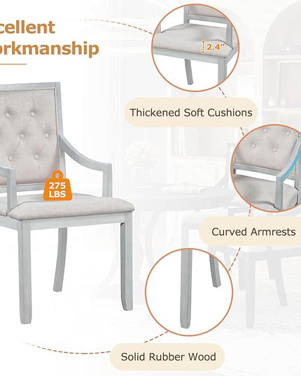 Retro Style 5 Piece Set with Extendable Freely AdjustableRound Table and 4 Chairs, Full Assembly Required, for Dining Room, Kitchen, Antique Gray 30 - LeafyLoom