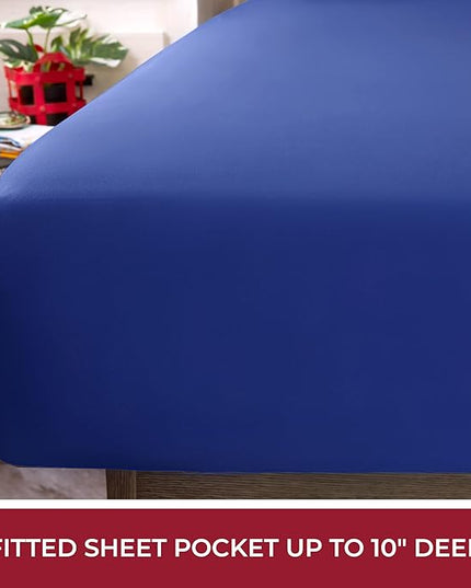 Mellanni RV Short Queen Sheets - 4 PC Iconic Collection Bedding Sheets & Pillowcases - Hotel Luxury, Extra Soft, Cooling Bed Sheets - Deep Pocket up to 10 inch (RV/Short Queen, Royal Blue) - LeafyLoom