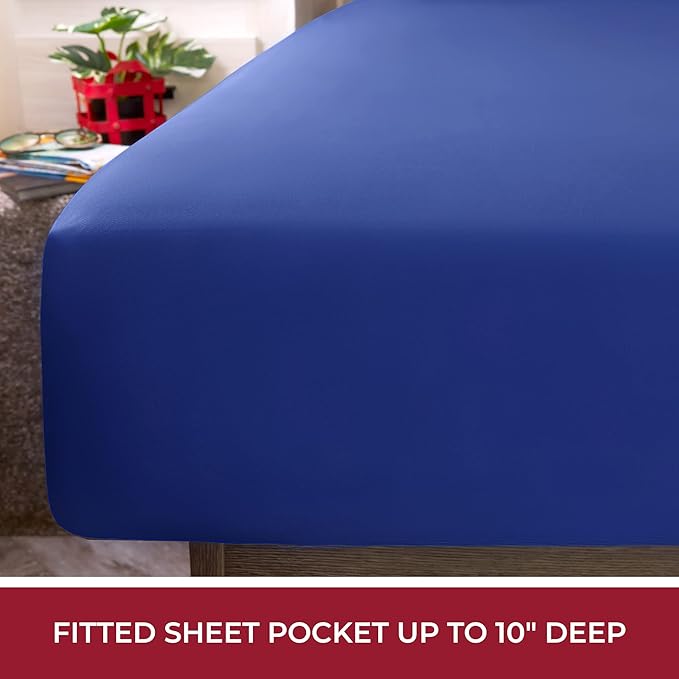 Mellanni RV Short Queen Sheets - 4 PC Iconic Collection Bedding Sheets & Pillowcases - Hotel Luxury, Extra Soft, Cooling Bed Sheets - Deep Pocket up to 10 inch (RV/Short Queen, Royal Blue) - LeafyLoom