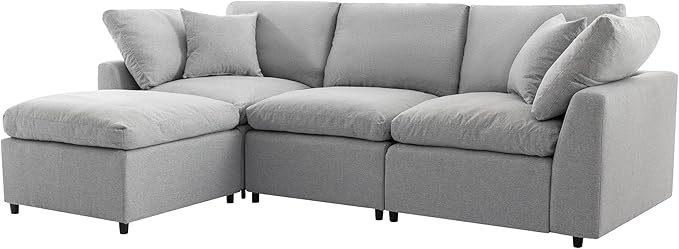 104.3" L-Shaped Convertible Sectional Sofa with Reversible Sleeper Chaise, Down Filled Upholstery Corner Couch w/Armrest for Living Room, Apartment, Office, Light Gray, 104.3 Inch - LeafyLoom