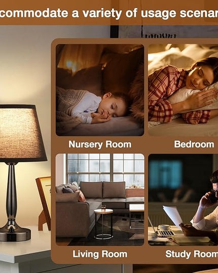 Kakanuo Touch Bedside Lamp for Bedroom with USB C Port, Small Touch Table Lamp with 2 USB Charging Ports, 3 Way Dimmable Nightstand Lamp for Living Room and Office - Black (LED Bulb Included) - LeafyLoom