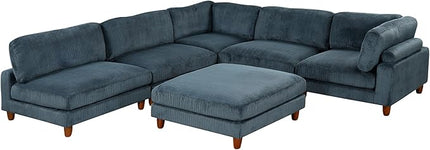 163.8" Large L Shaped Modular Sectional Sofa with Ottoman, 6-Seater Upholstered Combination Corner Couch for Living Room Office Spacious Space Furniture Sets, Blue, 163.8 Inch - LeafyLoom