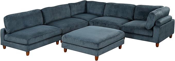 163.8" Large L Shaped Modular Sectional Sofa with Ottoman, 6-Seater Upholstered Combination Corner Couch for Living Room Office Spacious Space Furniture Sets, Blue, 163.8 Inch - LeafyLoom