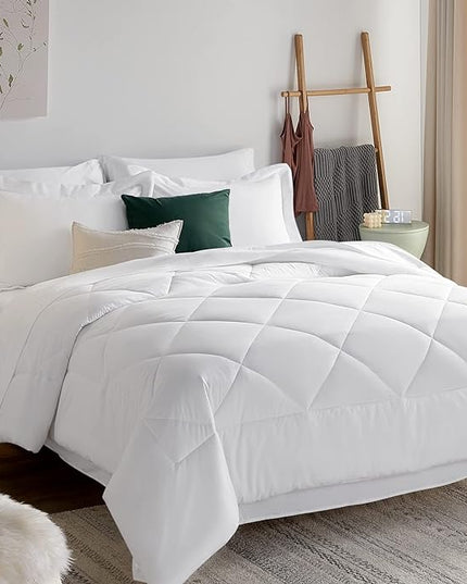 CozyLux Full Comforter Set with Sheets 7 Pieces Bed in a Bag White All Season Bedding Sets with Comforter, Pillow Shams, Flat Sheet, Fitted Sheet and Pillowcases - LeafyLoom