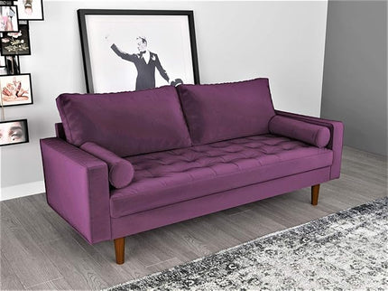 S5458 Mid Century Modern Velvet Upholstered Tufted Living Room Sofa, 69.68", Eggplant - LeafyLoom