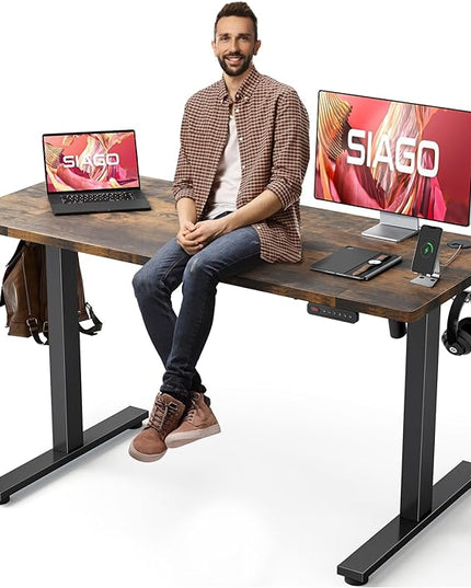 Electric Standing Desk Adjustable - 55 x 24 Inch Sit Stand up Desk with Cable Management - 3 Memory Preset Adjustable Height Desk Computer Home Office Desk - LeafyLoom