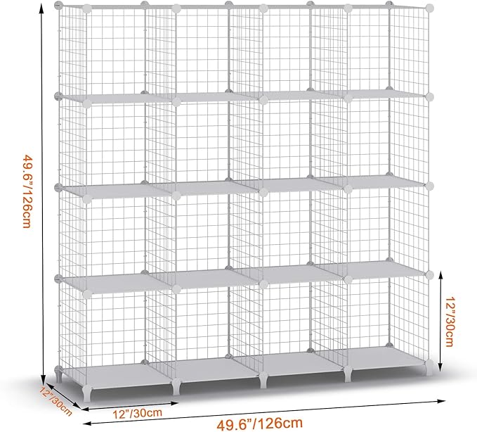 HOMIDEC Wire Cube Storage, Storage Shelves 16 Cube Bookshelf Bookcase Closet Organizer and Storage, Wire Storage Shelves Multi-Use DIY Storage Cube Shelf for Books, Toys, Clothes, Tools - LeafyLoom