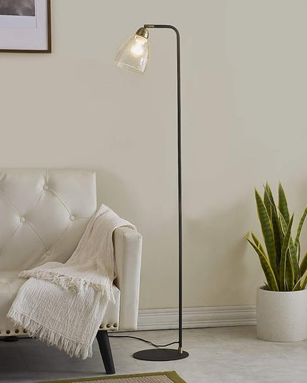 Black Floor Lamp, Contemporary Standing Lamp with Hanging Bubble Glass Lamp Shade, Industrial Light for Living Room Bedroom Farmhouse - LeafyLoom