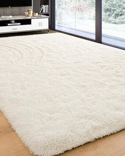 Softlife Rug for Bedroom 5.3x7.6 Feet Area Rug for Living Room Soft Shaggy Rugs for Kids Room Fluffy Fuzzy Carpets Long Plush Bedside Rug Nursery Christmas Home Decor for Boys Girls, Creamy White - LeafyLoom