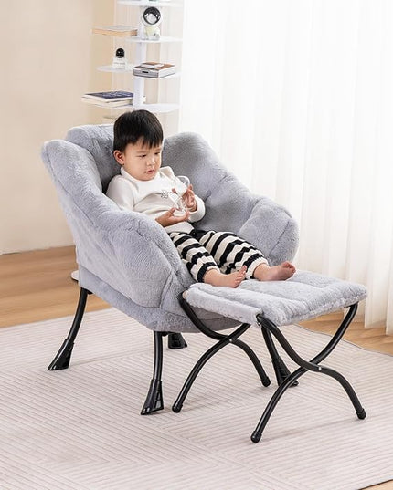 Welnow Toddler Kids Lazy Chair with Ottoman, Accent Comfy Lounge Children Armchair Couch with Armrest and Removable Cover, Detachable Reading Chair with Footrest for Boy or Girl, Plush Grey - LeafyLoom