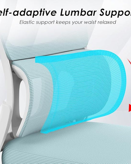 Soohow Ergonomic Home Office Chair, Mesh Desk Chair with Lumbar Support, Comfy Computer Desk Chair with Flip Armrest Rolling Wheels, Adjustable Headrest, Blue. - LeafyLoom