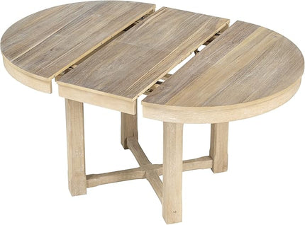 5-Piece Wooden Extendable Round to Oval Dining Table Set with 4 Armrest Upholstered Chairs for Kitchen, Breakfast Nook, Living Room, Natural Wood Wash, 42"-57.7" L x 42" W x 30" H - LeafyLoom