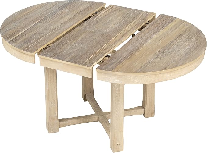 5-Piece Wooden Extendable Round to Oval Dining Table Set with 4 Armrest Upholstered Chairs for Kitchen, Breakfast Nook, Living Room, Natural Wood Wash, 42"-57.7" L x 42" W x 30" H - LeafyLoom