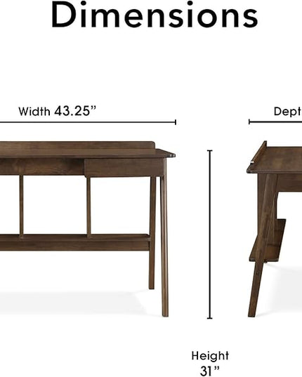 Finch Darren Home Office Drawer Mid Century Accent Desk, 43 Inch Wide Simple Modern Study Table, Walnut Brown - LeafyLoom