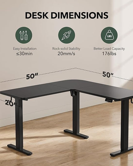 FEZIBO L Shaped Standing Desk, Electric Stand up Height Adjustable Home Office Table, Sit Stand Desk, Black Top - LeafyLoom