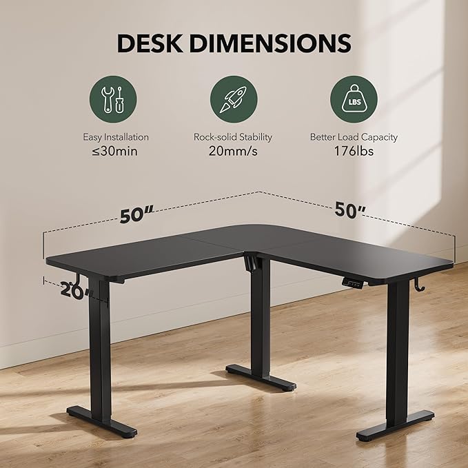 FEZIBO L Shaped Standing Desk, Electric Stand up Height Adjustable Home Office Table, Sit Stand Desk, Black Top - LeafyLoom
