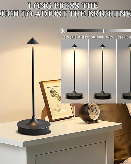 Cordless Table Lamps Rechargeable, LED Desk Lamp 4000mAh Battery Operated Outdoor Waterproof Portable Touch Dimmable Table Light for Patio/Restaurant/Bar/Indoor (Black-1PC) - LeafyLoom