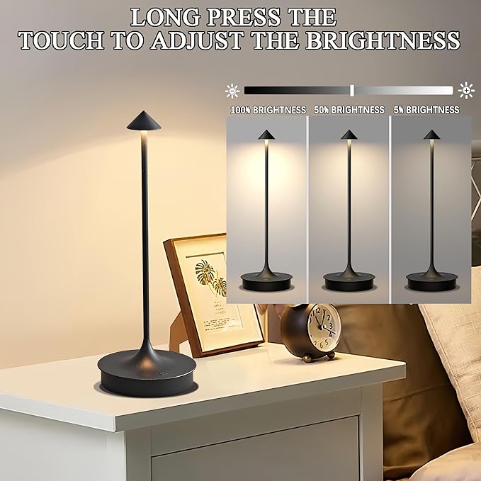 Cordless Table Lamps Rechargeable, LED Desk Lamp 4000mAh Battery Operated Outdoor Waterproof Portable Touch Dimmable Table Light for Patio/Restaurant/Bar/Indoor (Black-2PC) - LeafyLoom